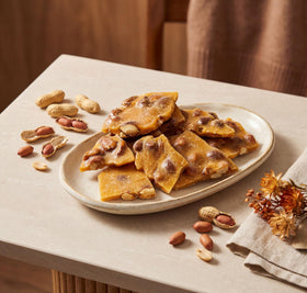 DM Sweets Peanut Brittle close-up of crunchy, buttery texture