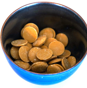 Opening the 2 lb bag reveals smooth melts for dipping fruits and pretzels
