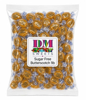 DM Sweets sugarfree butterscotch discs in bag, ready for sharing.