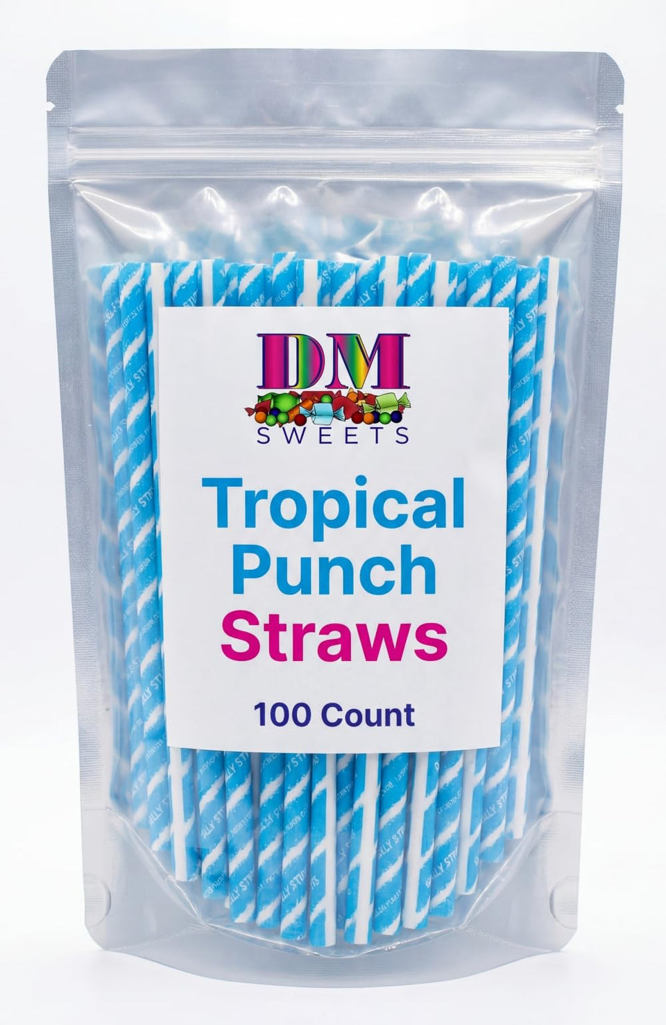 DM Sweets tropical punch sour straw bulk pack shown for celebrations