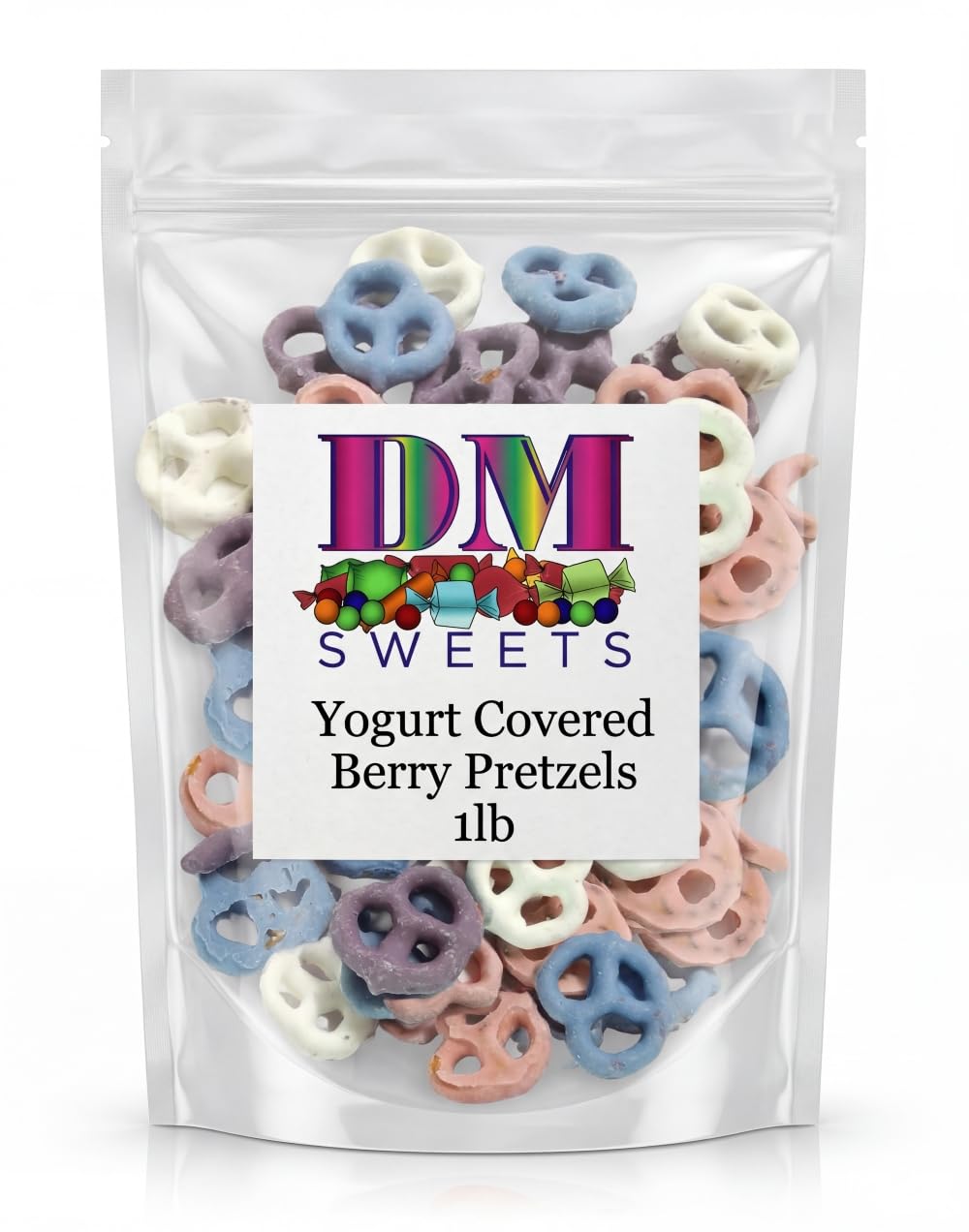 DM Sweets Yogurt Covered Pretzels blueberry flavor offer a fruity crunch, ideal for on-the-go snacking