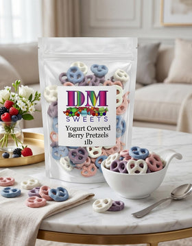 DM Sweets Yogurt Covered Pretzels raspberry flavor provide a tangy sweet bite for dessert toppings