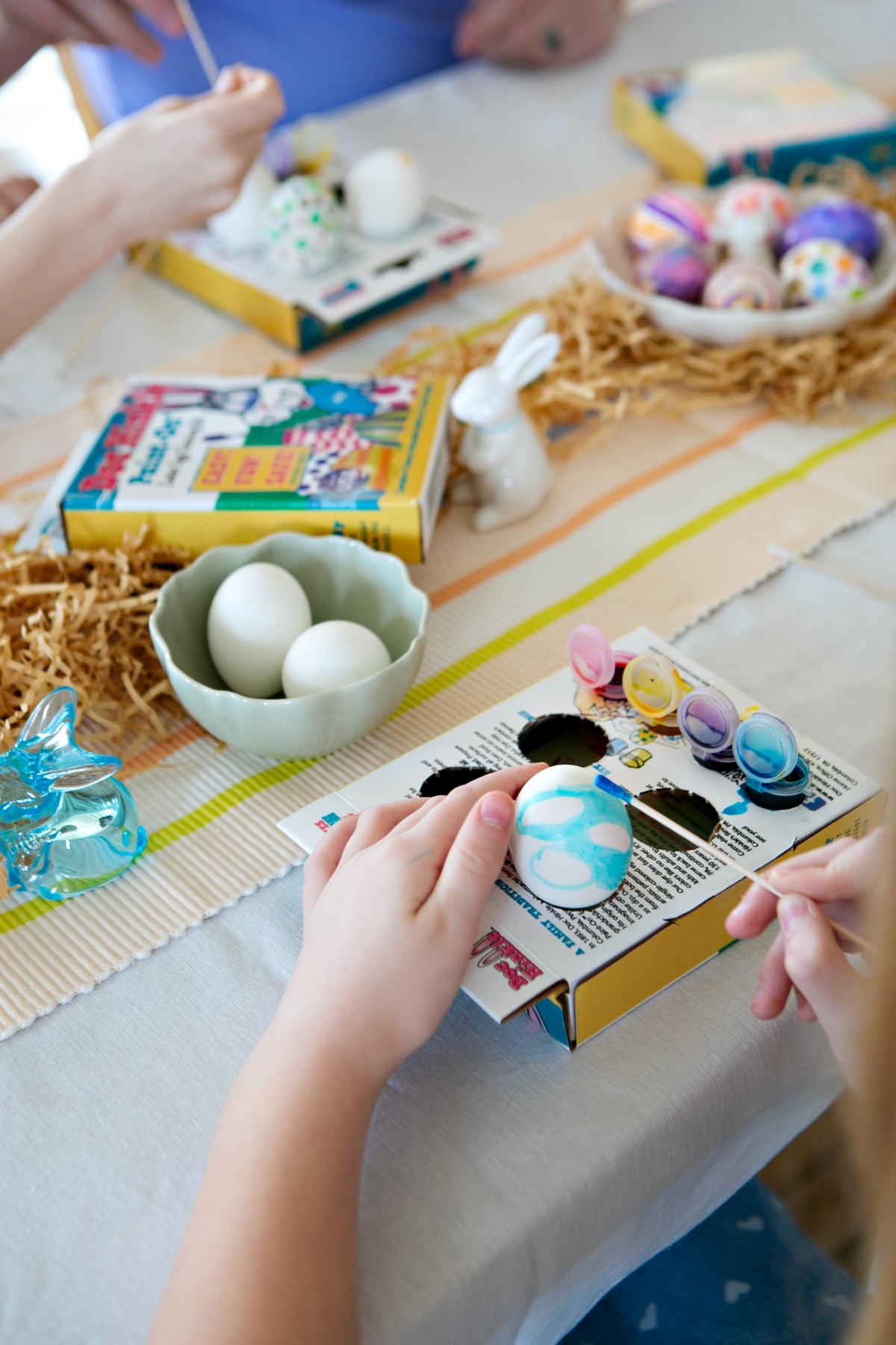 Doc Hinkle Paint-On Dye bright colors drying fast on eggs.