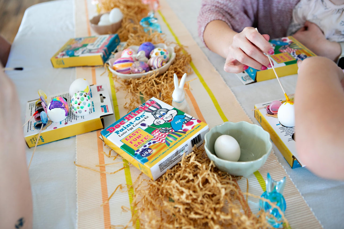 Doc Hinkle Paint-On Dye decorative eggs with patterns.