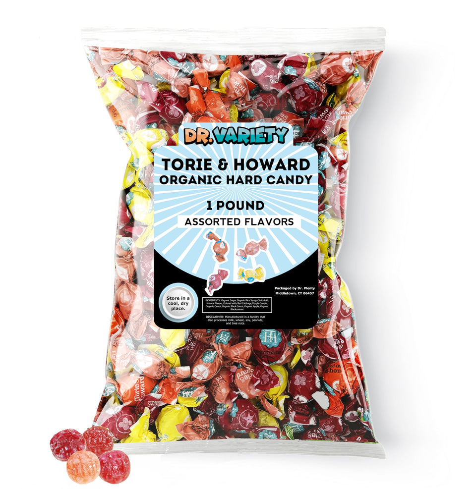 Doctor Plenty Torie & Howard organic hard candy assortment in a 1lb bulk bag, perfect for gifting.