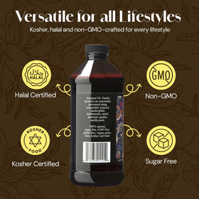 Close-up of Doctor Vanilla Artisanal vanilla beans and bottle for Madagascar Bourbon flavor