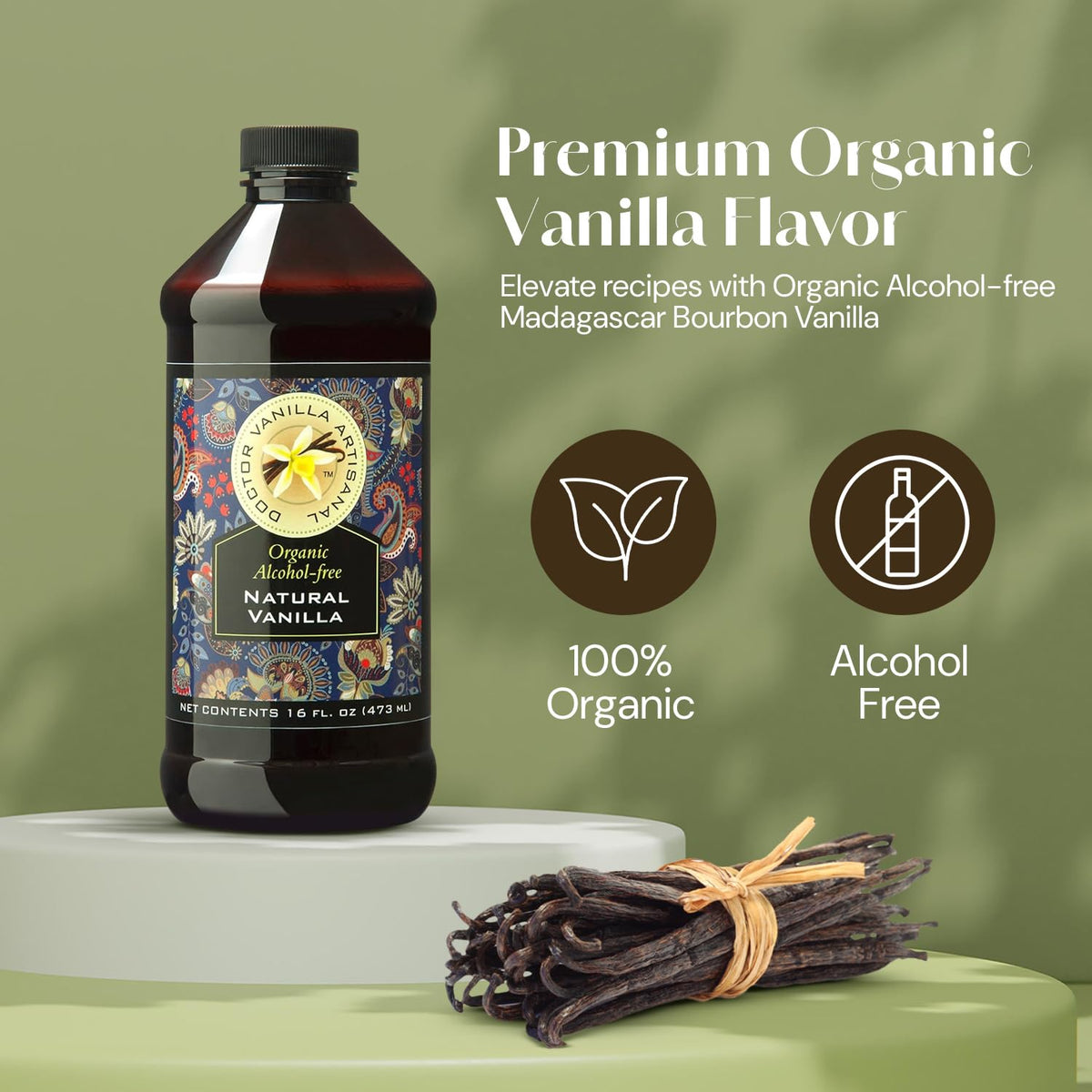 Doctor Vanilla Artisanal bottle pours into a bowl for vanilla flavor in recipes