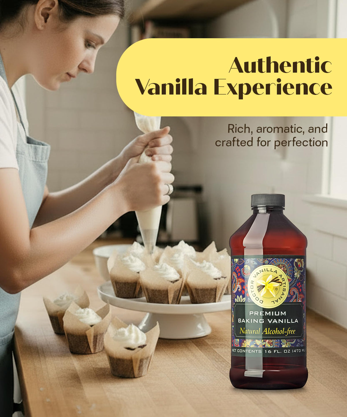 DOCTOR VANILLA ARTISANAL kitchen-use shot proposes cookies, cakes, and muffins enhancement.