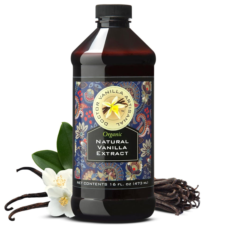 DOCTOR VANILLA ARTISANAL organic vanilla extract bottle enhances baking flavor and aroma