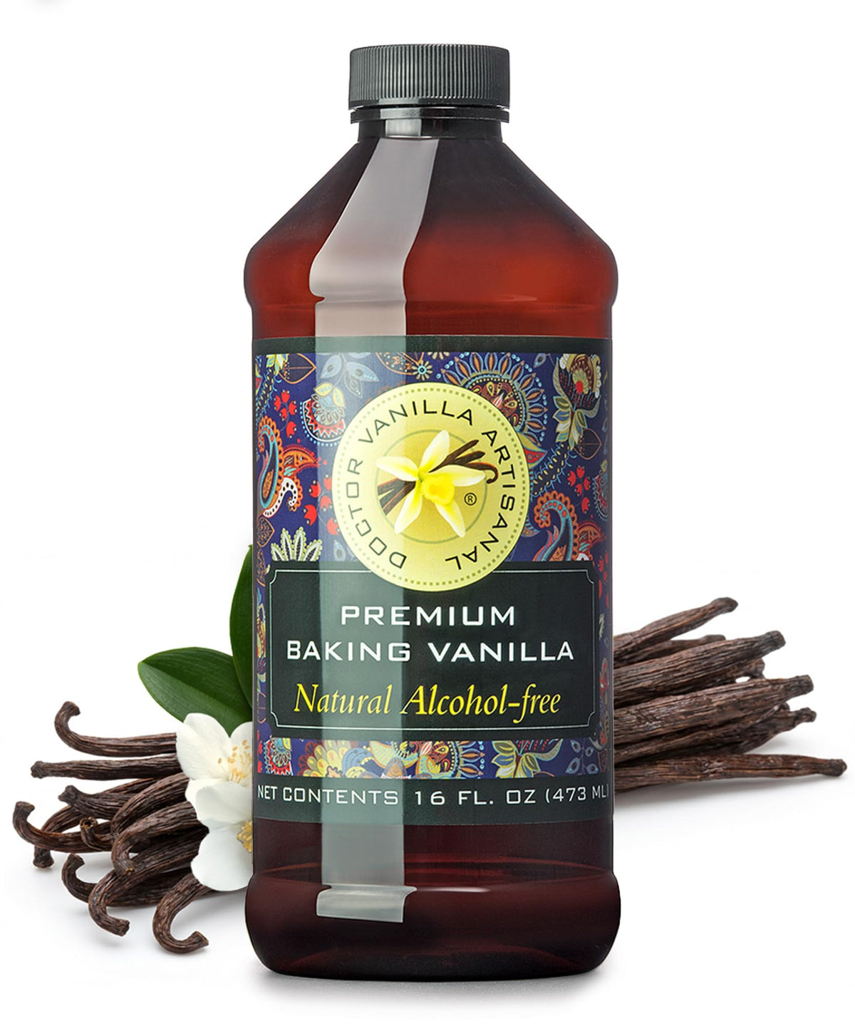 DOCTOR VANILLA ARTISANAL premium baking vanilla bottle pour showcases heat-stable flavor during baking.