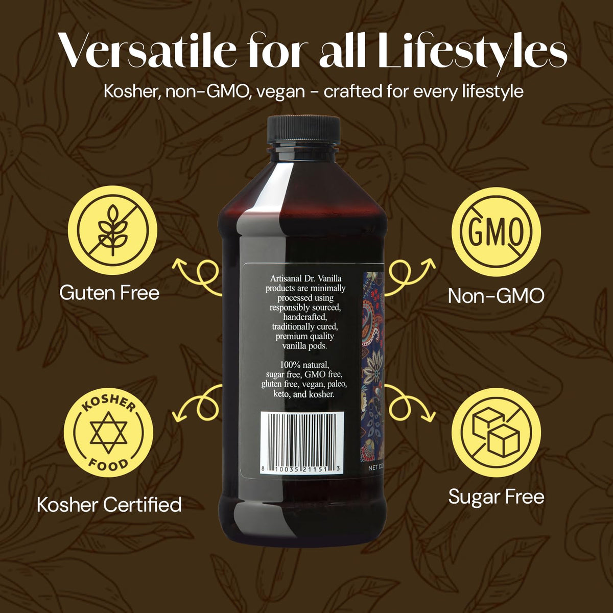 Pouring DOCTOR VANILLA ARTISANAL vanilla extract highlights versatile flavor