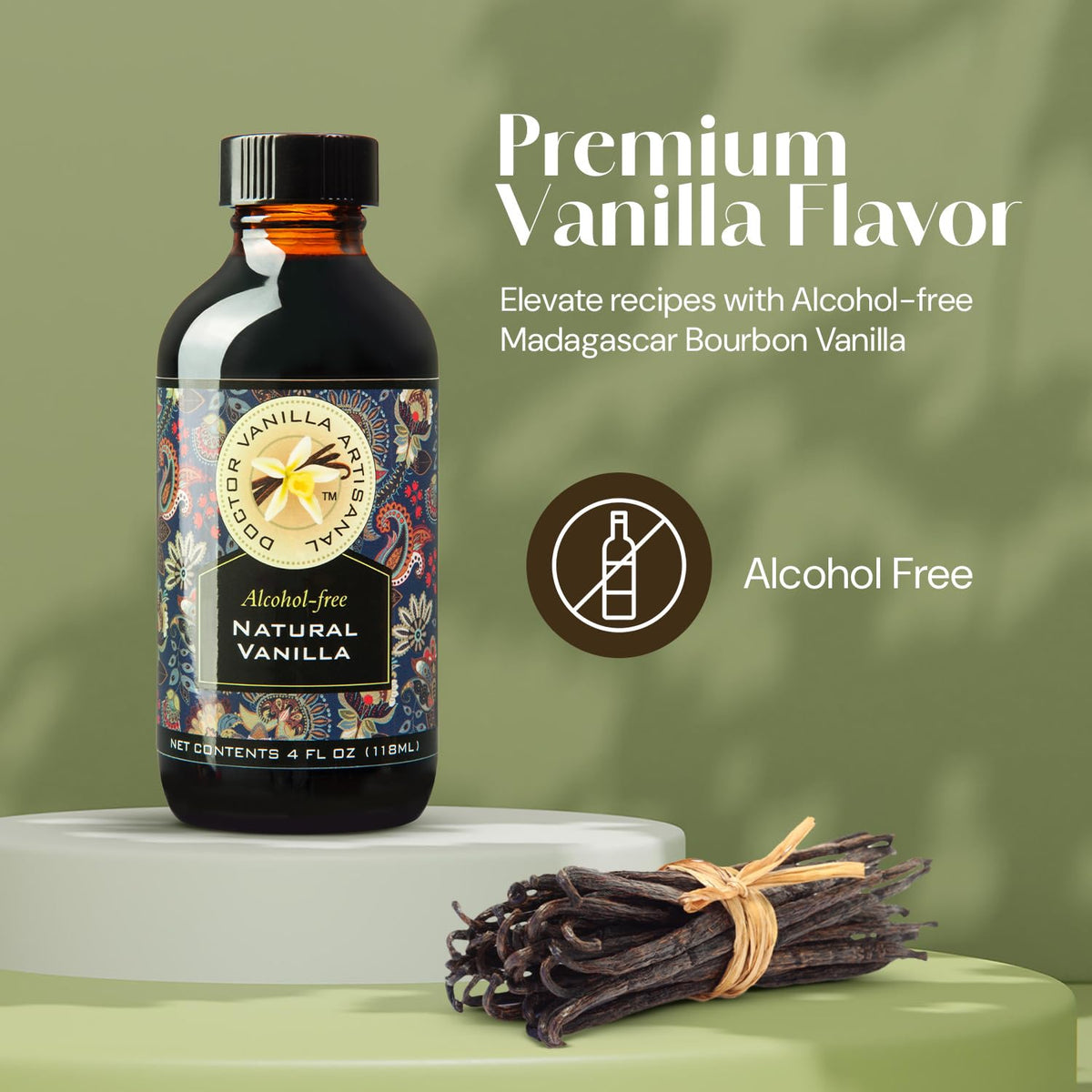 Doctor Vanilla Artisanal Madagascar Bourbon vanilla label signals premium quality for cooks