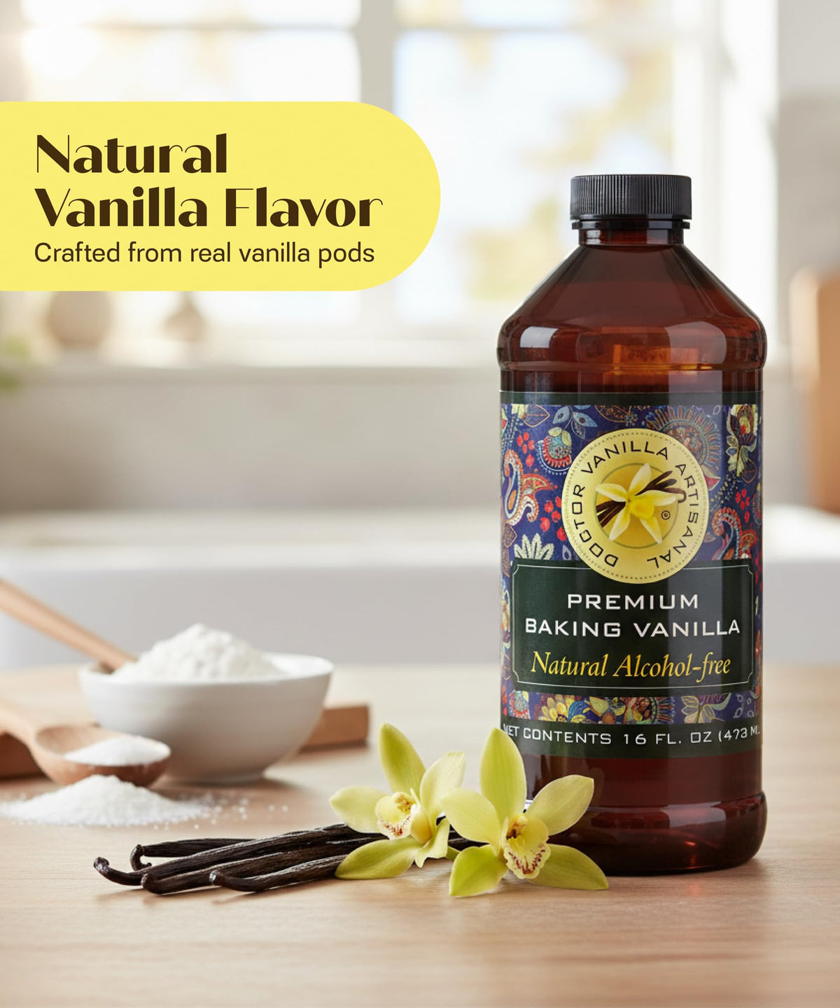 DOCTOR VANILLA ARTISANAL vegan paleo keto friendly label appeals to dietary-conscious bakers.