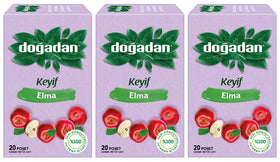 Dogadan Apple Tea pack display with three boxes of 20 bags each, ideal for daily refreshment.