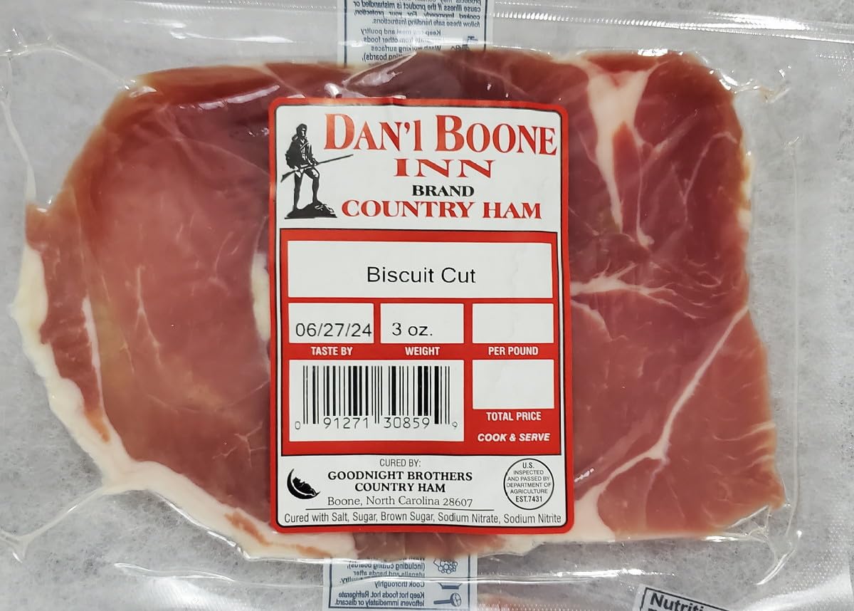 Close-up of Dan'l Boone country ham biscuit cut slices for savory snacks