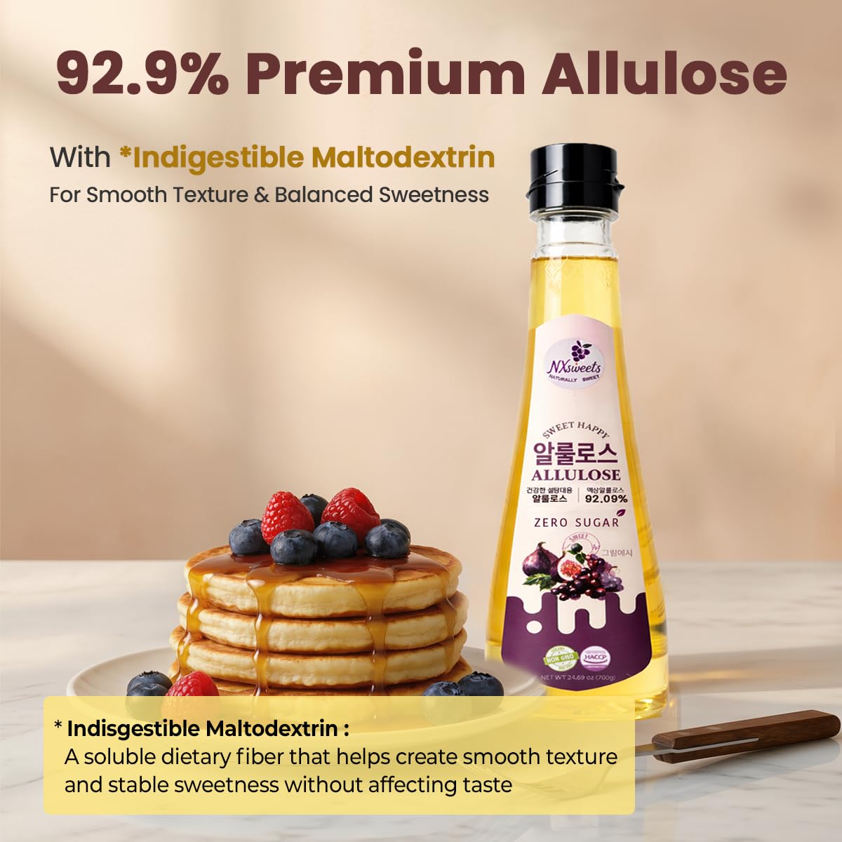Contains dietary fiber via indigestible maltodextrin for texture.