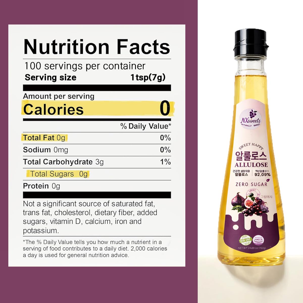 NXsweets 24.69 oz bottle from Korea for pantry versatility.
