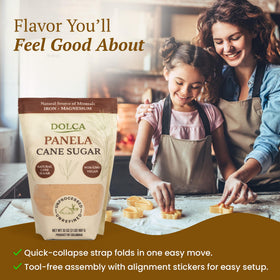 Dolca Panela with caramel color, enhances desserts with rich notes.