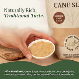 Close-up of Dolca Panela package, single-ingredient sugar with no additives.