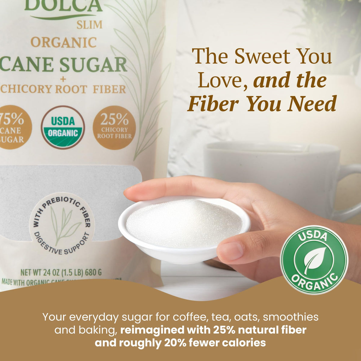 Dolca Slim dissolving in coffee preserves texture and flavor.