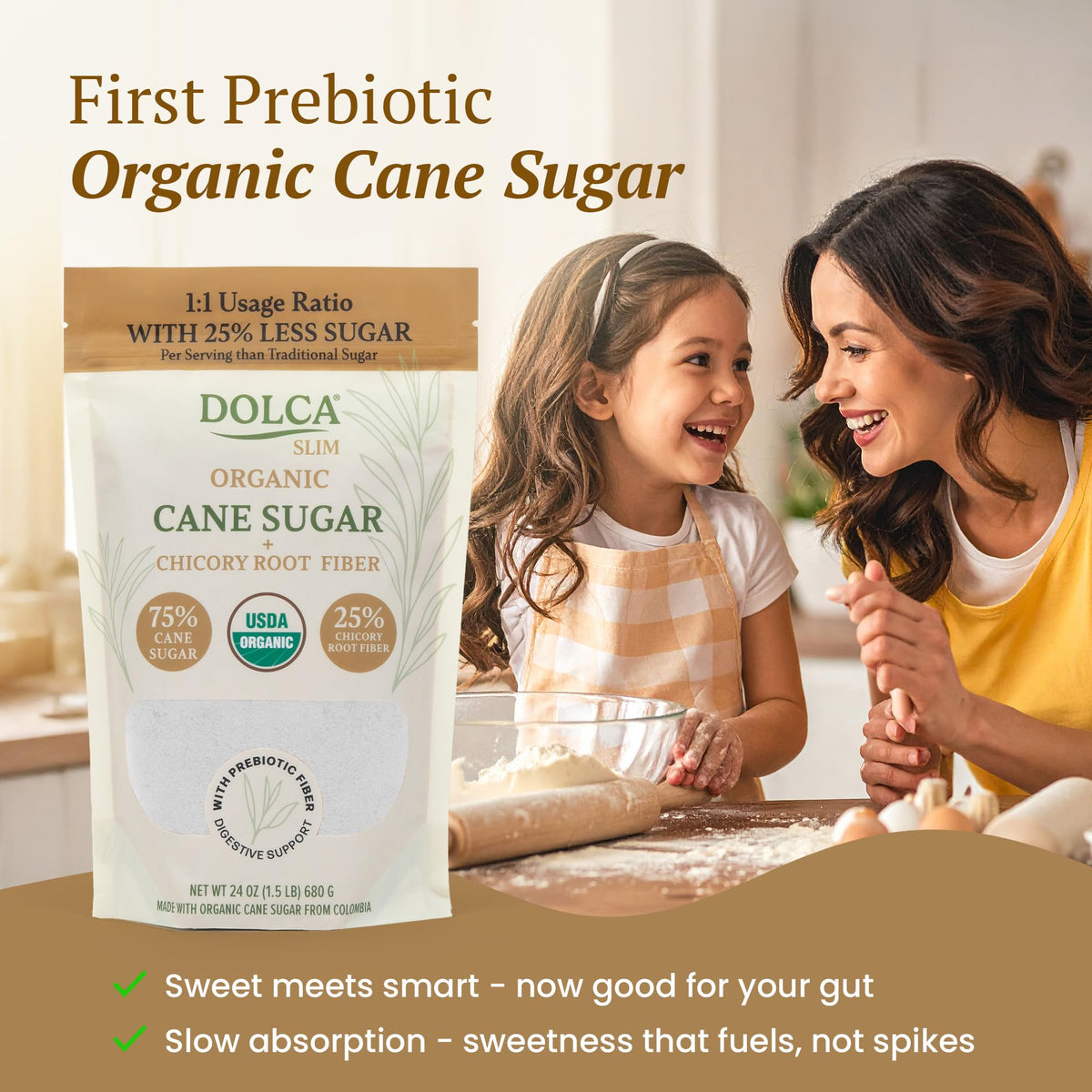 Dolca Slim stirred into tea highlights fiber-enriched sweetness.