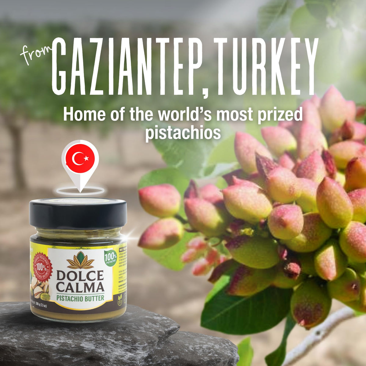 Dolce Calma pistachio butter used in baking to deepen flavor