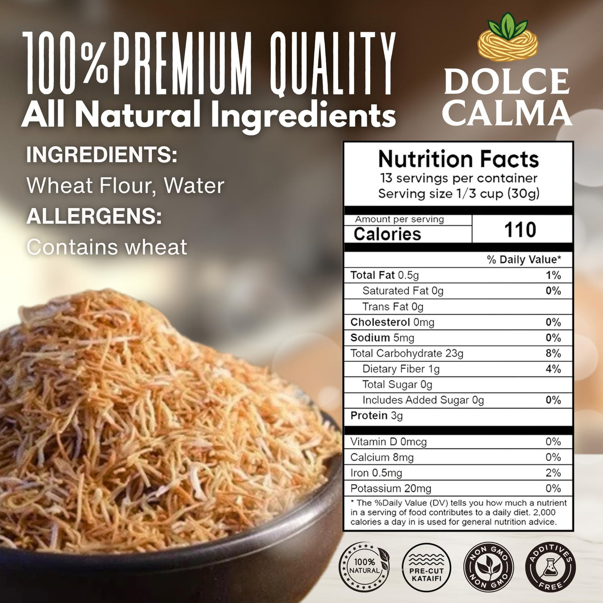 Dolce Calma kataifi strands close-up highlighting delicate texture for premium desserts.