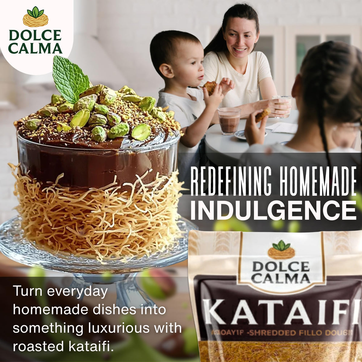 Dolce Calma Oven-ready kunafeh strands for quick upscale baking.