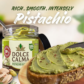 Dolce Calma pistachio butter in a bowl ideal for baking and desserts