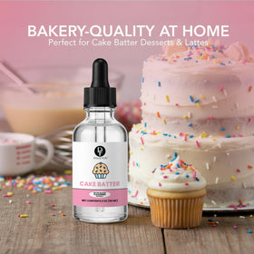 Dolce Flav American-made cake batter extract emphasizing quality and versatile uses.