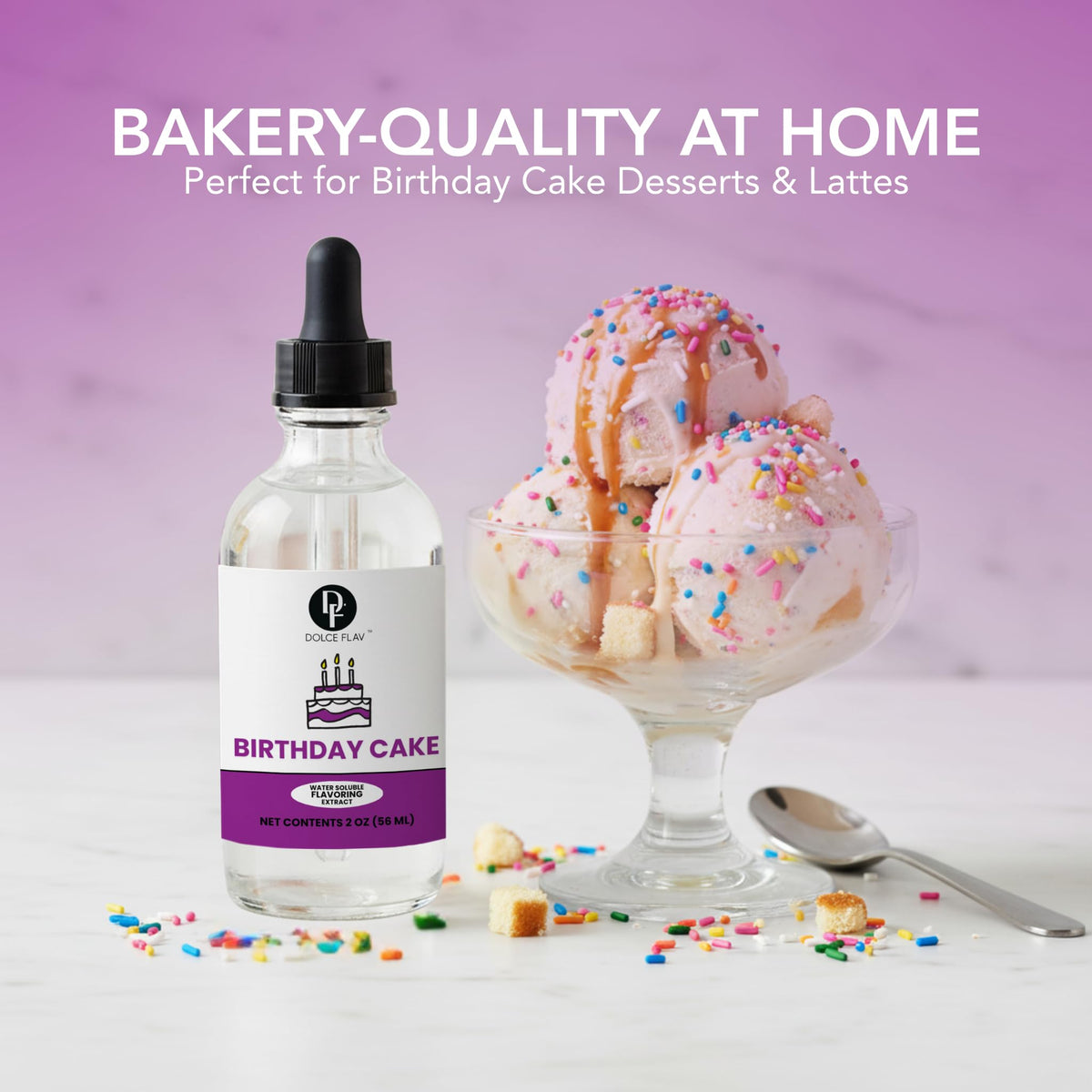 Dolce Flav Birthday Cake Extract ice cream flavoring for creamy treats.