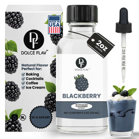 Dolce Flav Blackberry Extract bottle with built-in dropper for precise flavoring in baking.