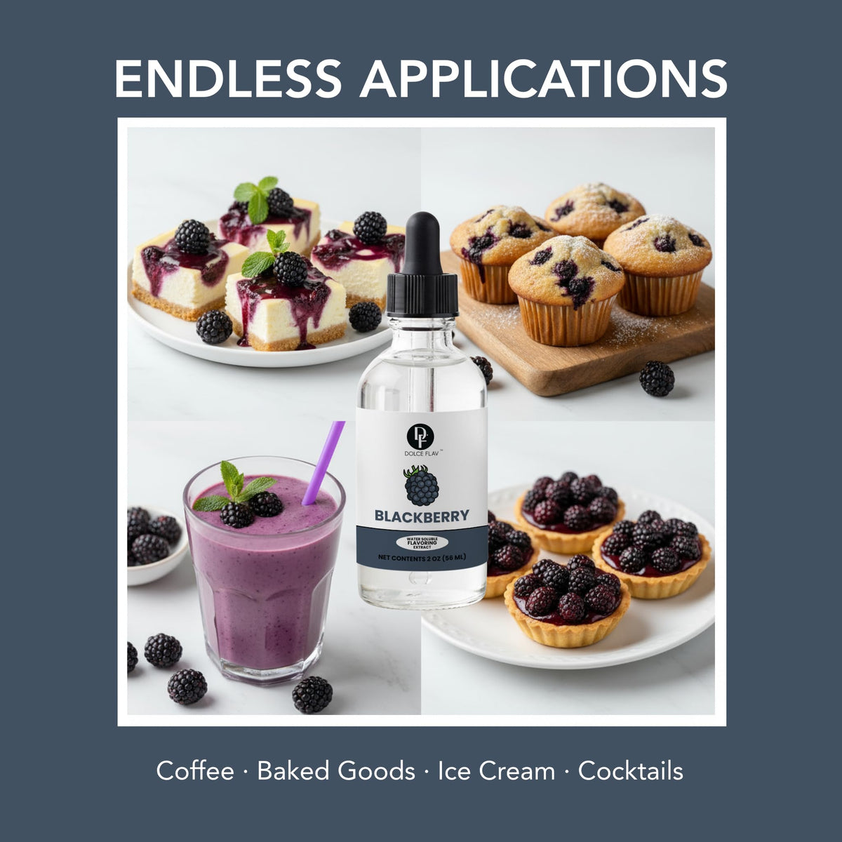 Dolce Flav Blackberry Extract dessert-plate brings a fruity note to sweet plates.