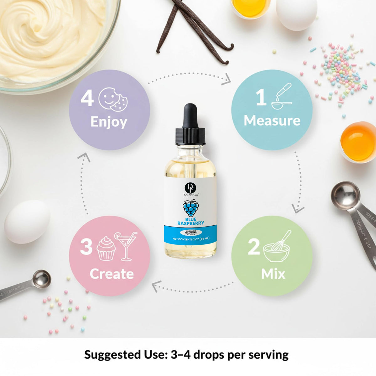 Dolce Flav Blue Raspberry Extract elevates desserts with blue raspberry aroma.