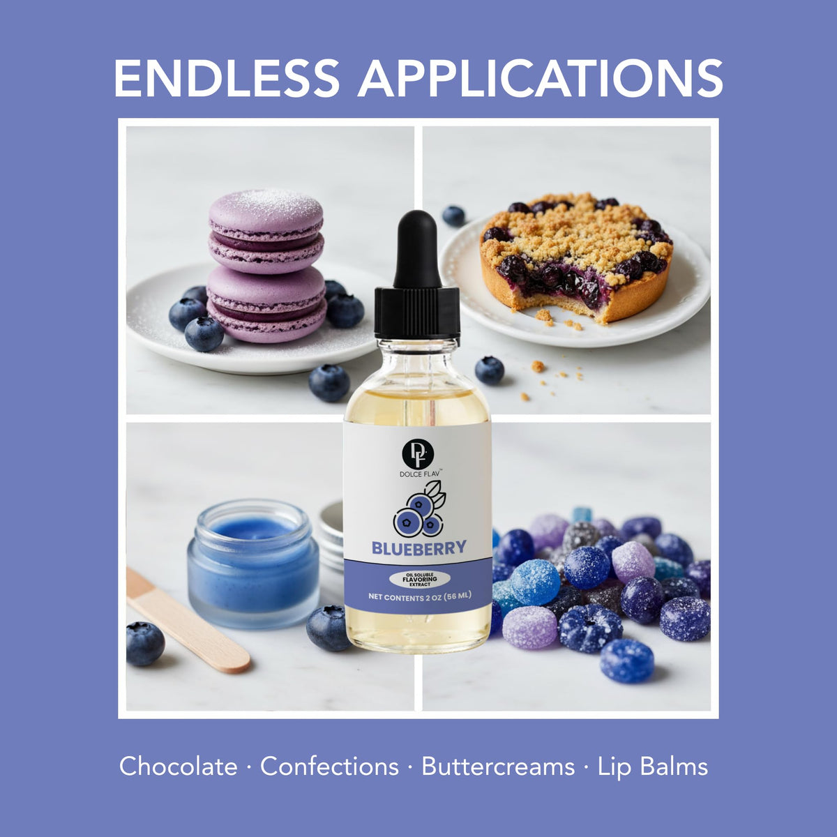 Dolce Flav Blueberry Extract on baking setup perfect for muffins and cookies.