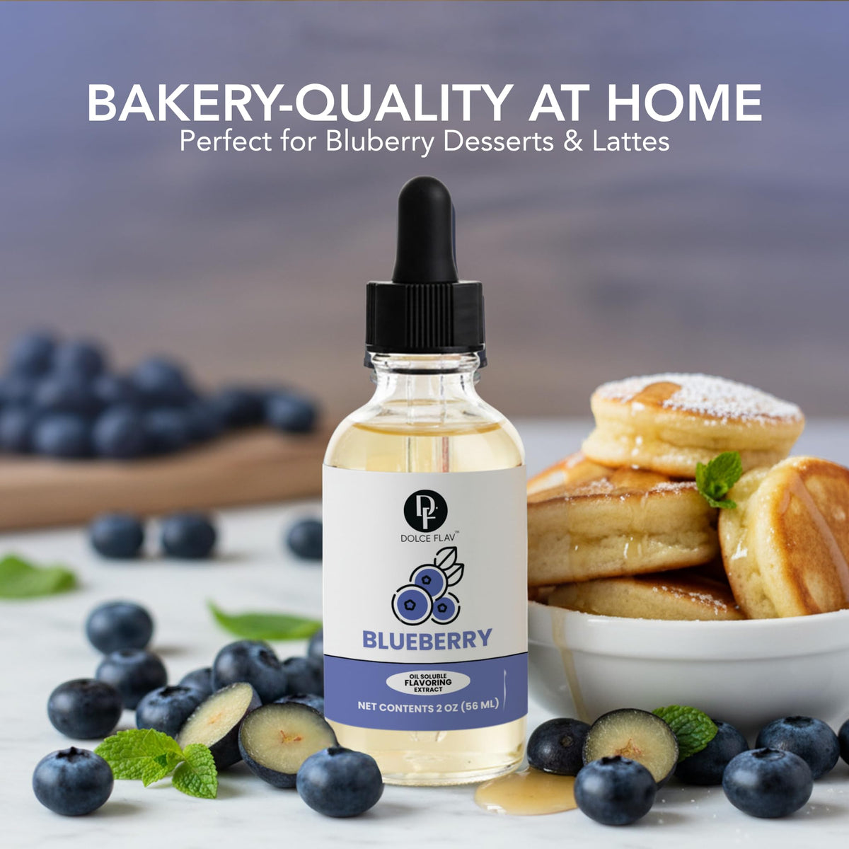Dolce Flav Blueberry Extract with ice cream base delivers authentic fruit essence.