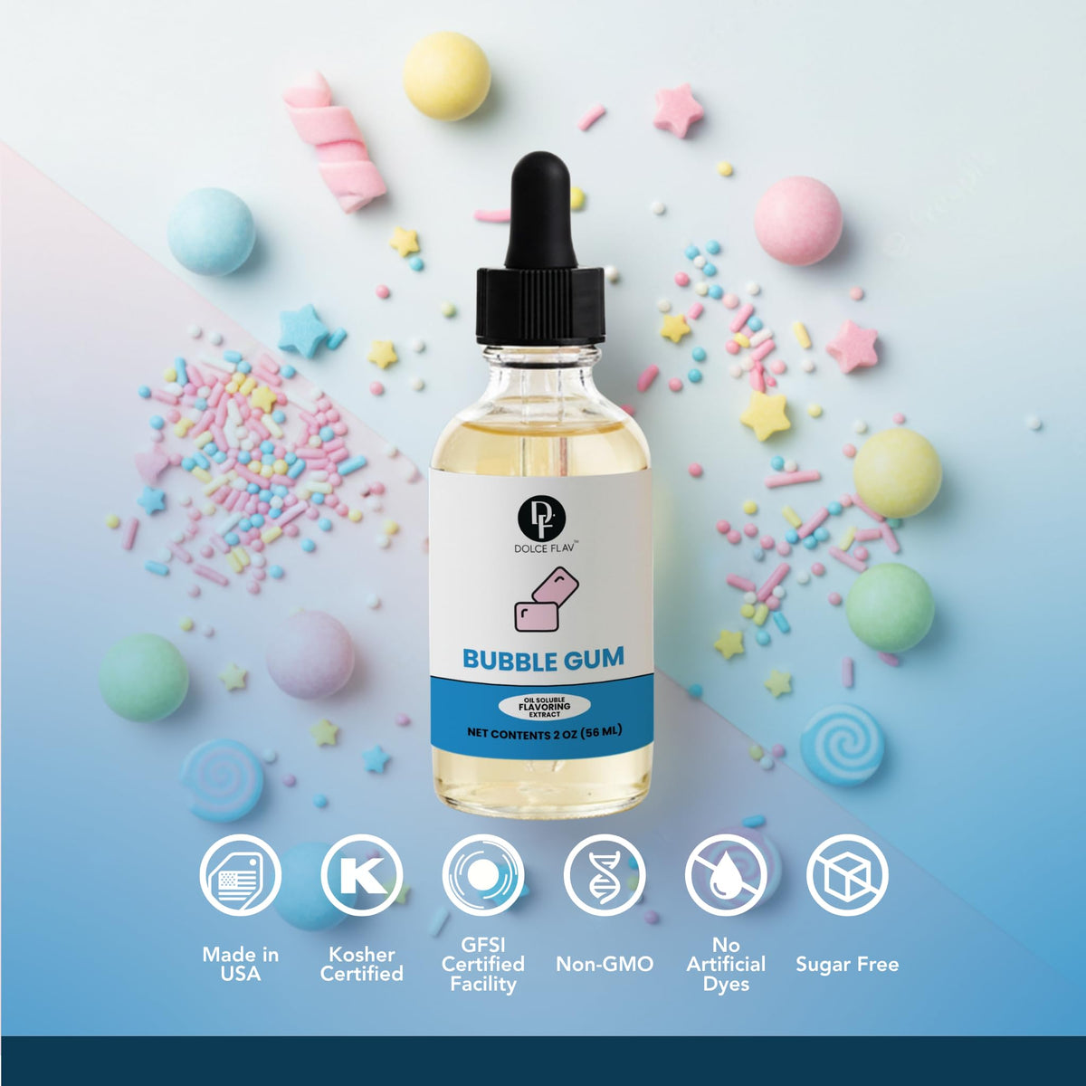 Dolce Flav bubble gum extract adds vibrant cookie flavor.