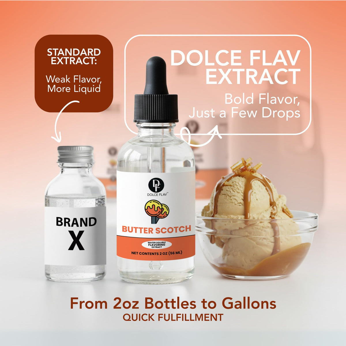 Dolce Flav Butterscotch Extract used as dessert topping