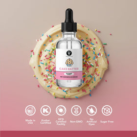 Dolce Flav cake batter frosting jar showing easy enhancement for cupcakes and cakes.