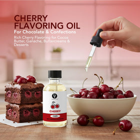 Dolce Flav Cherry Extract bottle side view showing compact 2 oz size for bakers.