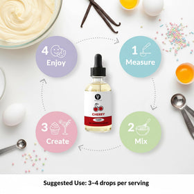 Dolce Flav Cherry Extract packaged for easy, measured flavoring in desserts.