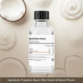 Dolce Flav coconut extract used in beverages with dropper for easy dosing.