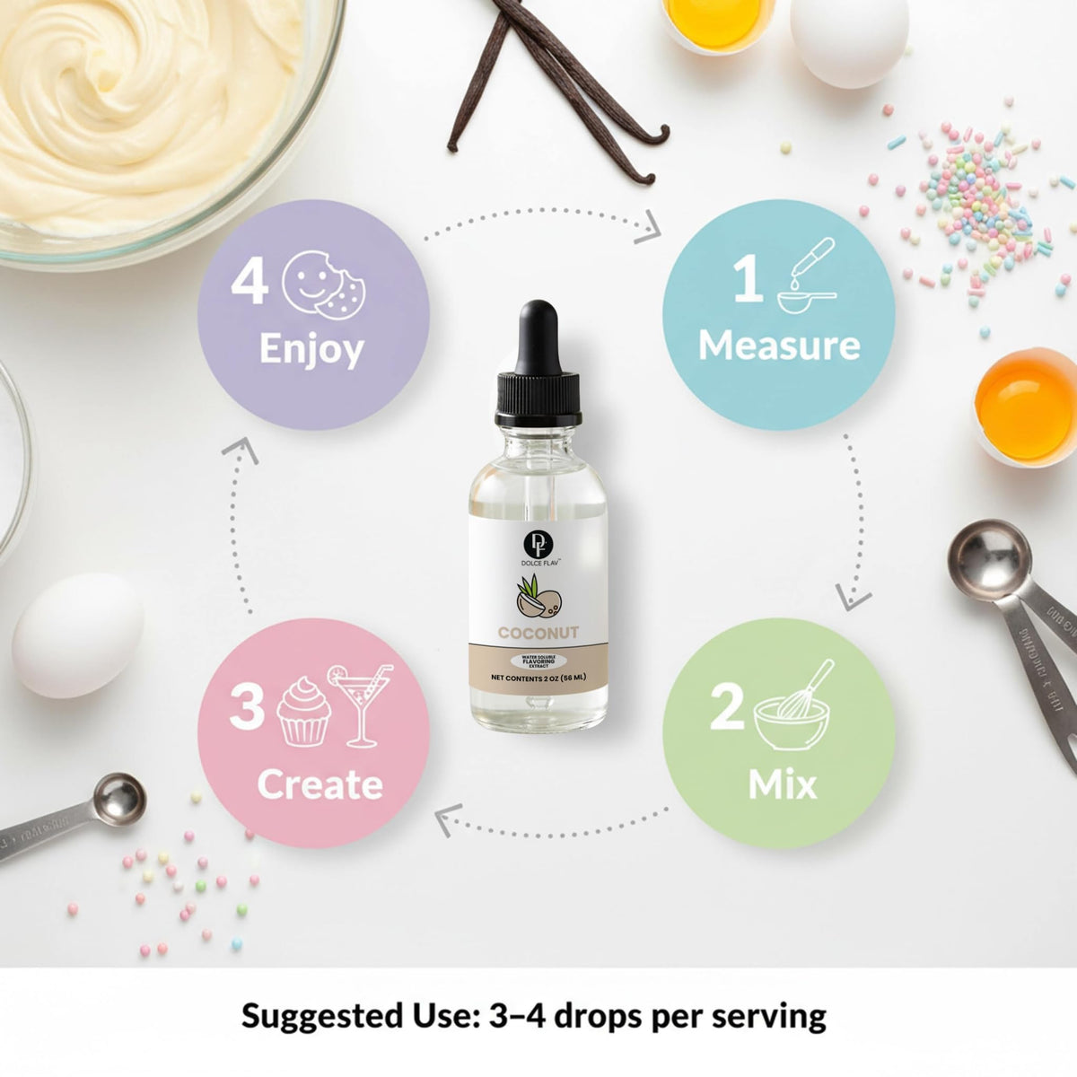 Dolce Flav coconut extract 2oz packaging ready for kitchen use.