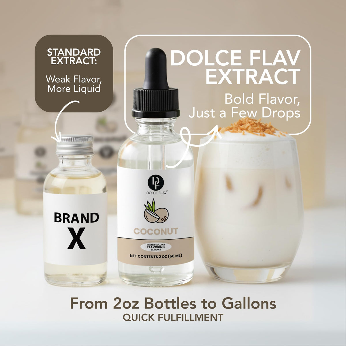 Dolce Flav coconut extract enhances ice cream mix with tropical flavor.