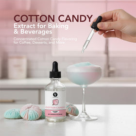 Dolce Flav cotton candy extract label close-up showing kosher and sugar-free notes