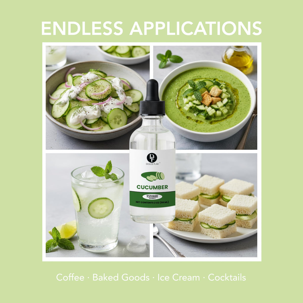 Cocktail glass featuring Dolce Flav cucumber flavor for refreshing drinks.