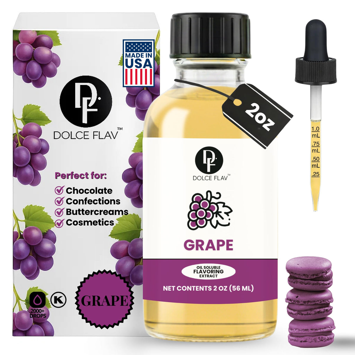 Dolce Flav Grape Extract bottle pour boosts grape flavor in baked goods.