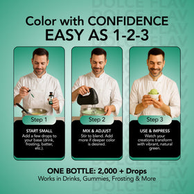 Dolce Flav coloring for drinks adds vibrant green tint.