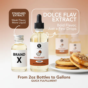 Dolce Flav hazelnut extract enhances desserts on a plate