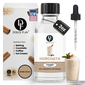 Dolce Flav Horchata Extract bottle pouring for rich horchata flavor